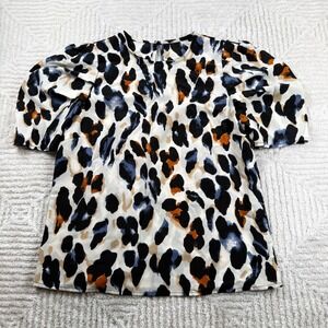 SHEIN Blouse Women's M Leopard Print Puff Sleeve Work Office Party Statement